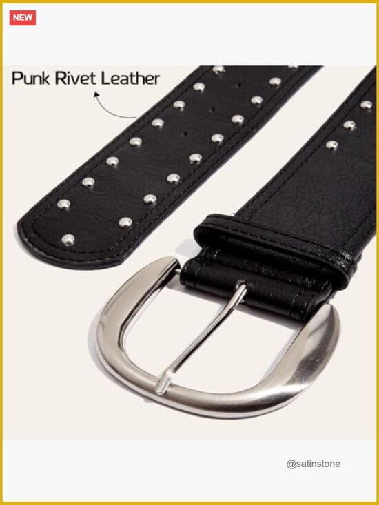 Studded Leather Wide Punk Belt with Buckle for Women main image 5
